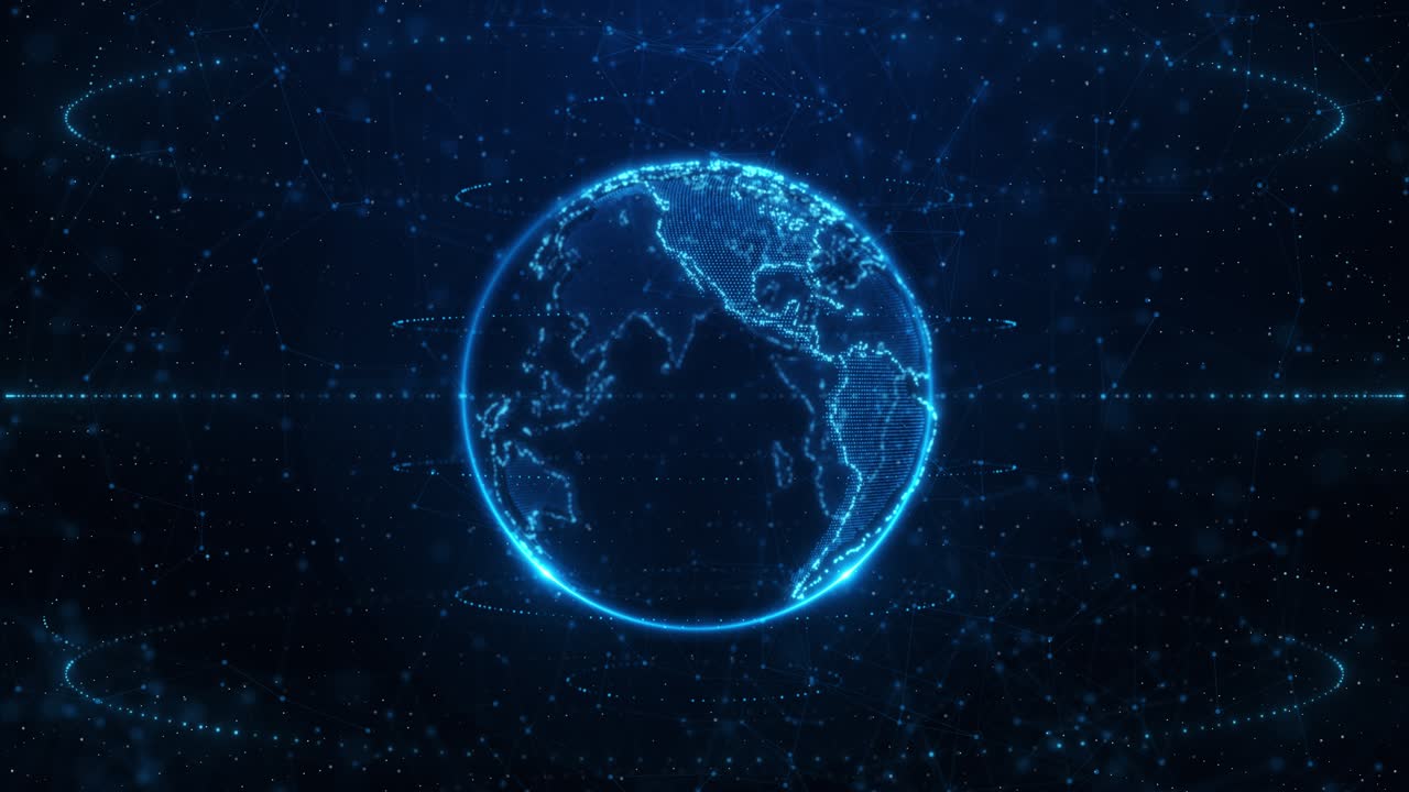 Holographic globe with nodes connected around earth concept of global network connection earth and