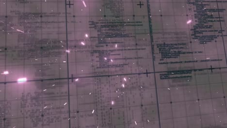 animation of data processing over purple lights in background