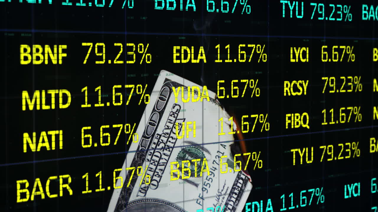 la imagen digital de un dólar en llamas y los datos bursátiles simbolizan los problemas financieros globales.