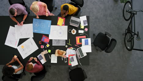 arial view of bike engineers in a meeting