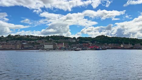 small coastal town in scotland - panning shot