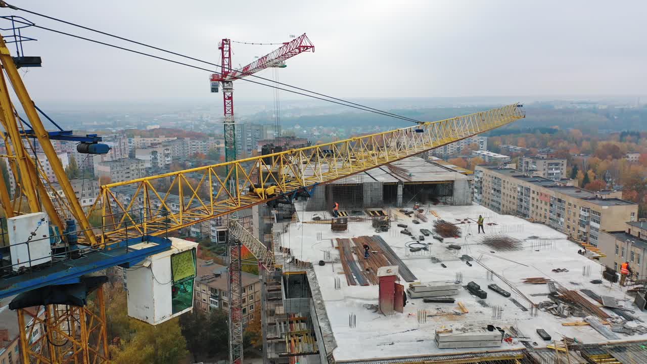Construction of a residential apartment complex. Aerial view.