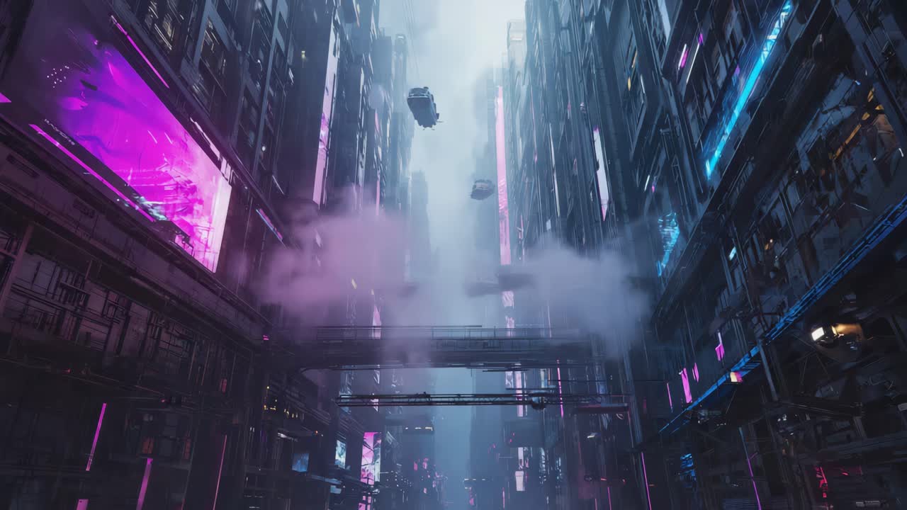 Futuristic Cyberpunk Cityscape with Flying Vehicles