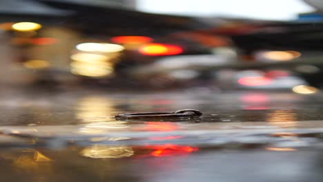 metal ring on a wet street in the city