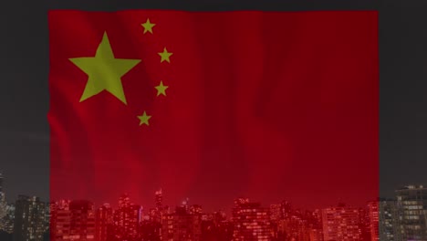 Animation-of-cityscape-over-flag-of-china