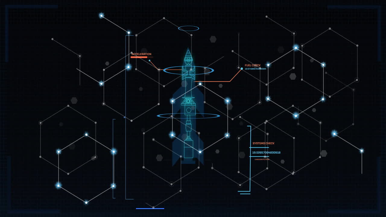 우주선 위에서 디지털 데이터 처리의 애니메이션