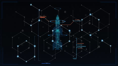 animation of digital data processing over spaceship