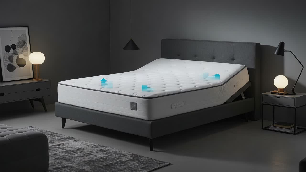 Modern Grey Bedroom Featuring a Stylish Mattress Set in a Contemporary Design, Highlighting Comfort and Aesthetics for a Relaxing Sleep Environment
