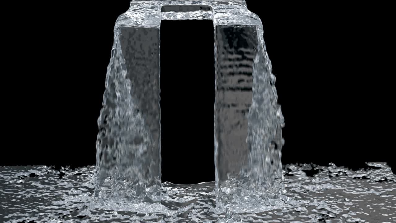 폭포 텍스처 루프 4k와 함께 검은색에 고립되어 있습니다.