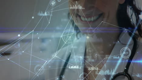 animación de conexiones a través de una doctora caucásica que usa una tableta en el hospital