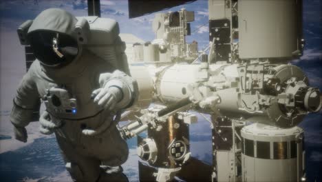 estación espacial internacional y astronauta en el espacio exterior sobre el planeta tierra