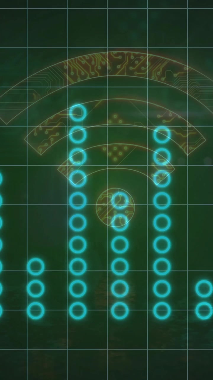 Digital sound wave animation with glowing blue dots and numeric display