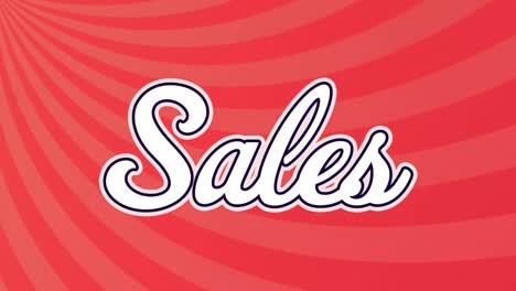 animation of sales white text with red spinning stripes in the background