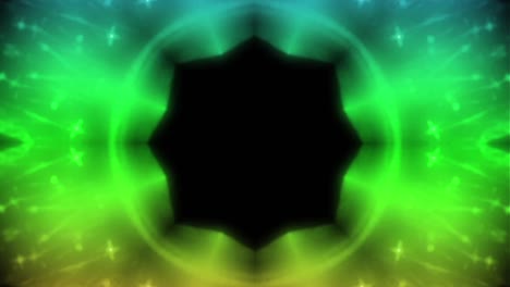 video abstracto que brilla, luz brillante que arregla movimientos sutiles de colores con una forma de flor, fondo negro