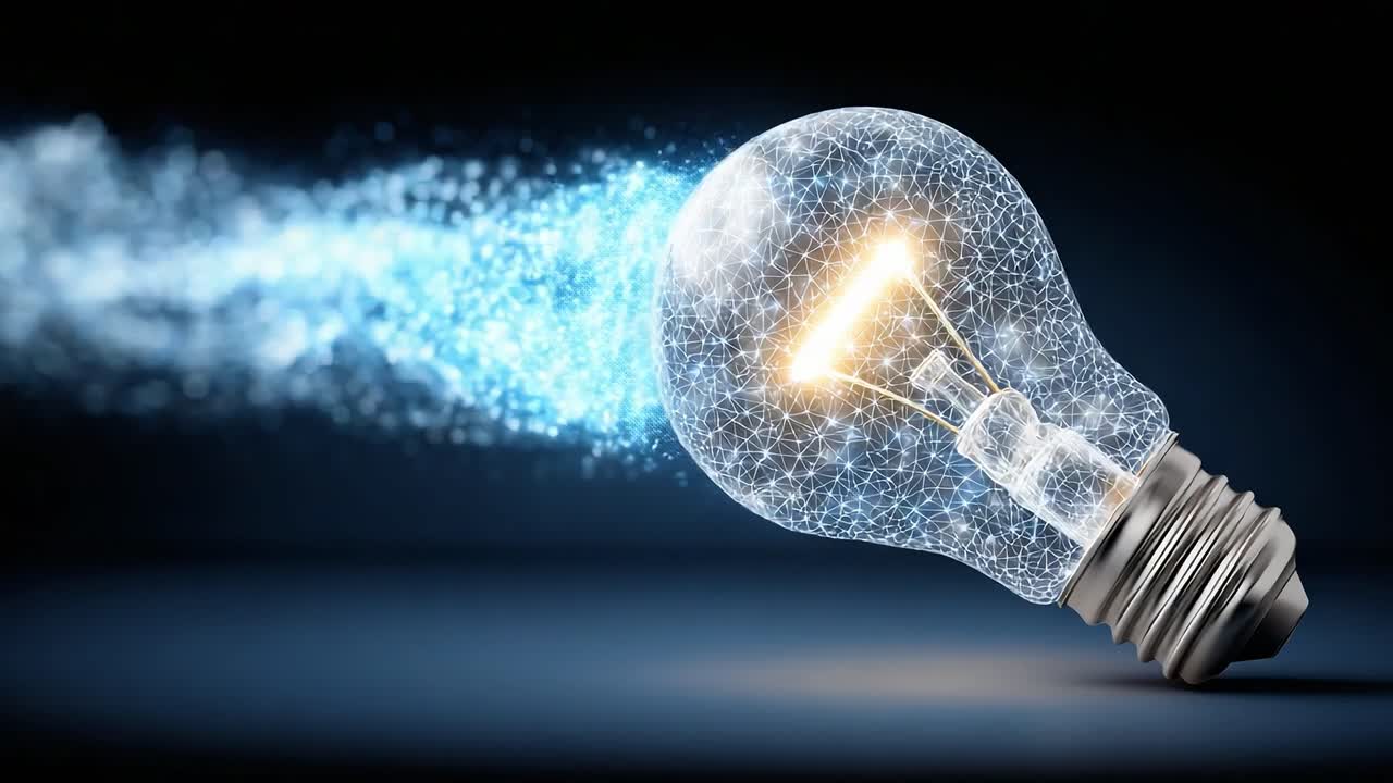 Illuminating Ideas: A Captivating Visual Journey Through Light and Energy as a Sparkling Bulb Emits Vibrant Particles into the Surrounding Darkness