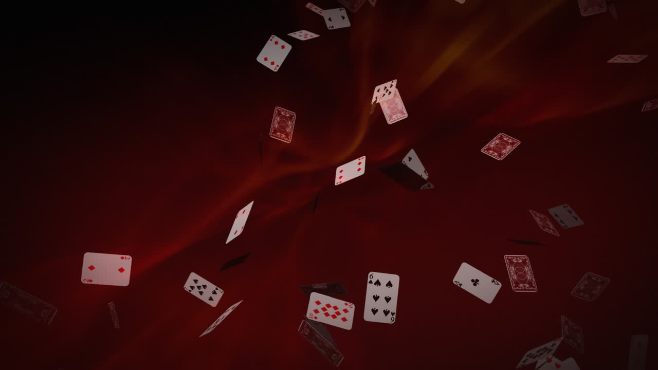 빨간 바탕에 카드가 떨어지고 있습니다.