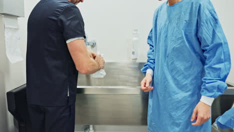 team, doctors and washing hands