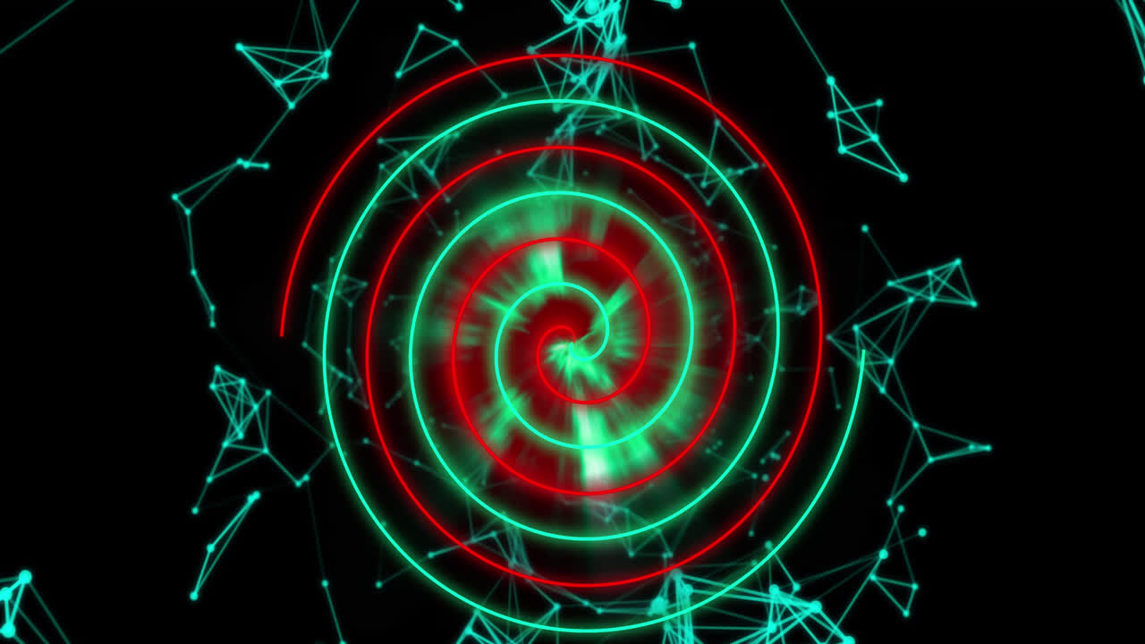 animación de círculos de neón sobre el espacio digital con conexiones