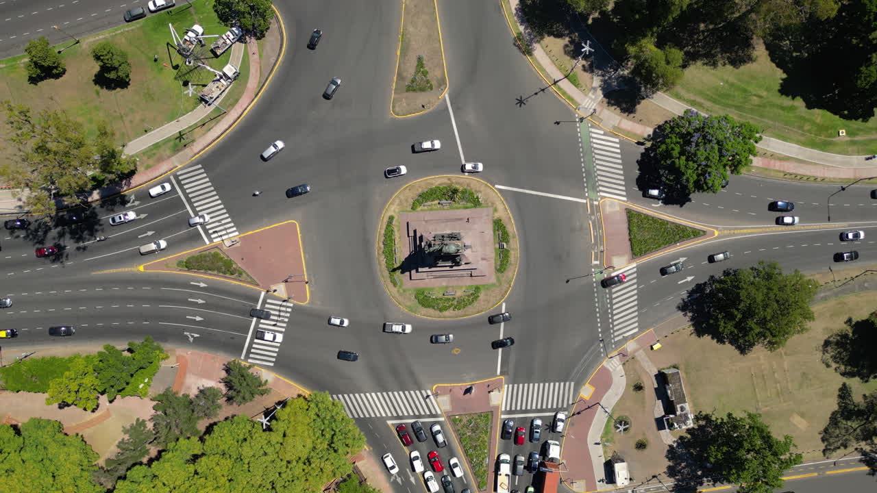 Aerial Time-Lapse of Busy City Roundabout Traffic