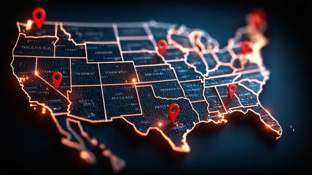 A Detailed Overview of a Digital Map of the United States Featuring Key ...
