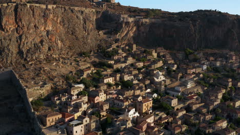 Coastal-Walled-Medieval-Town-Of-Monemvasia-In-Laconia,-Greece-Peninsula,-East-Coast-Of-Peloponnese