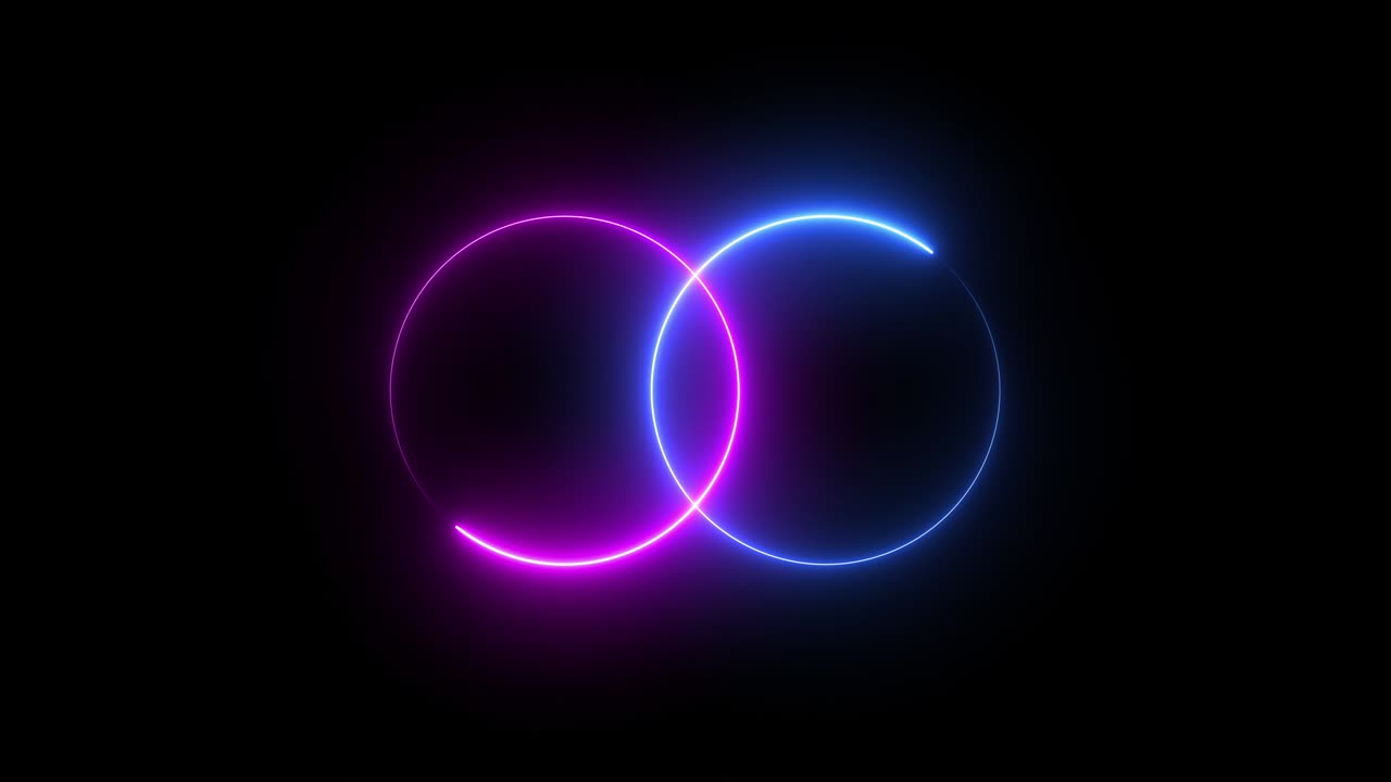 Two infinity glowing neon rings looped