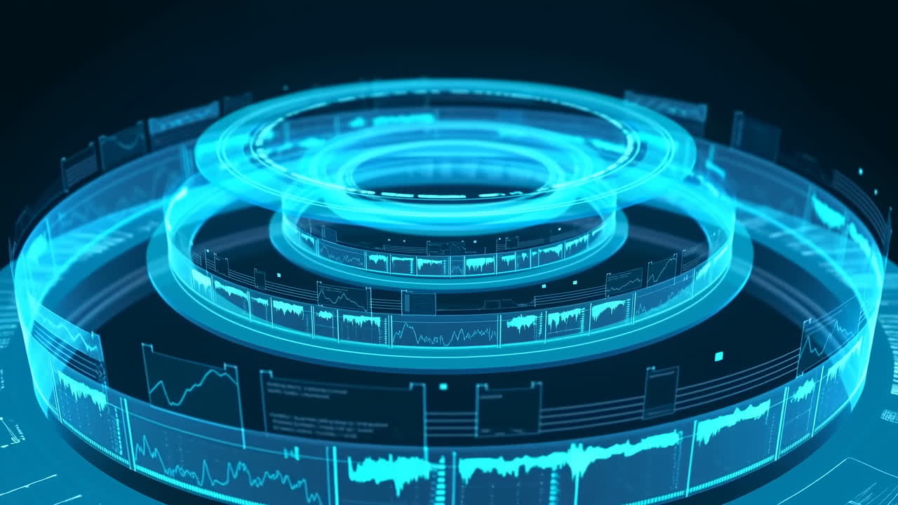 High-Tech Circular HUD with Glowing Data Elements