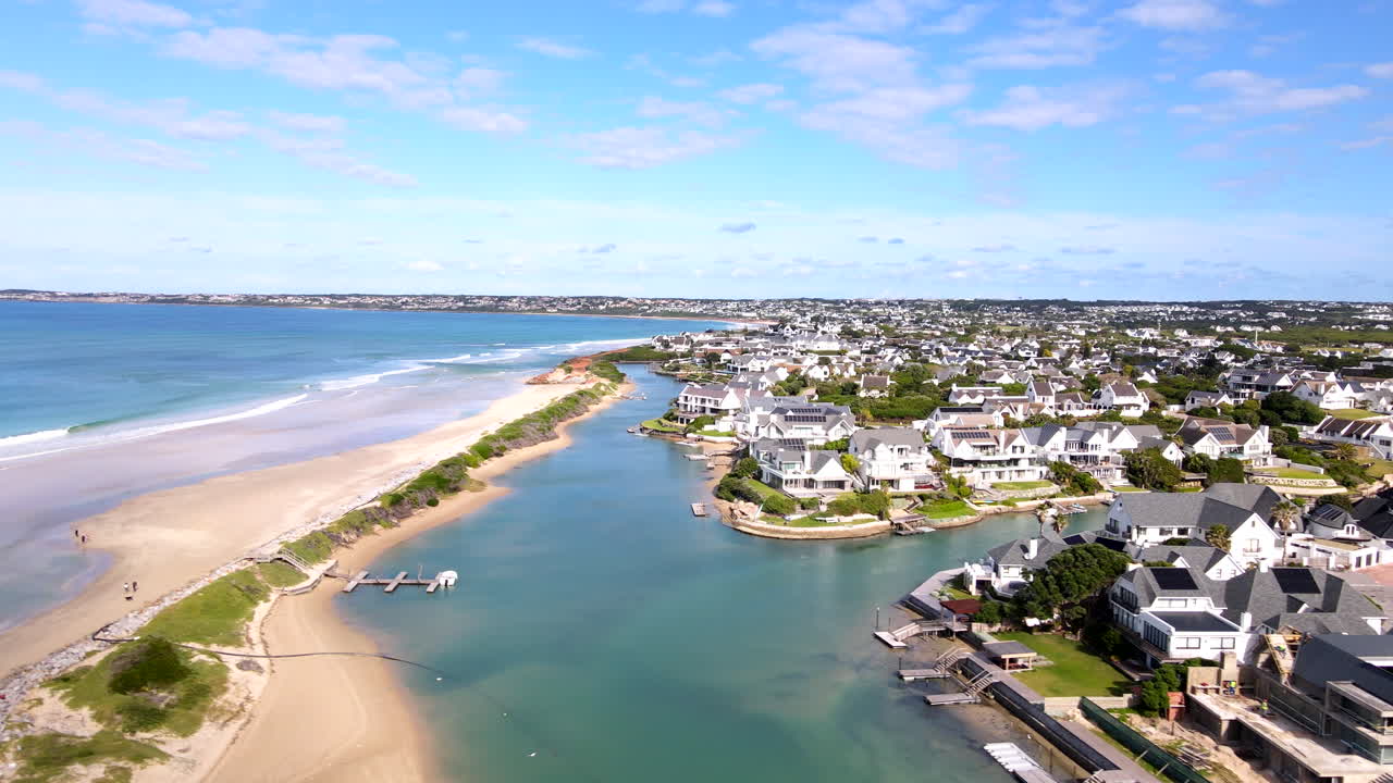 Aerial riser reveals scenic St Francis Bay with exclusive canal-side properties