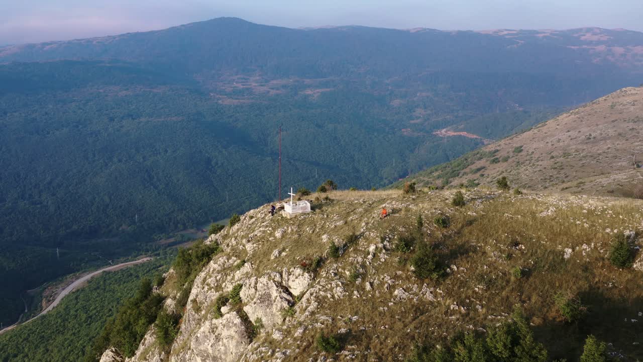 Aerial Over Krizevac Cross Mountain In Bosnia And Herzegovina With Forested Hills In The Background