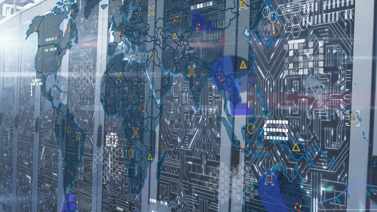 컴퓨터 서버를 통해 데이터 처리의 애니메이션