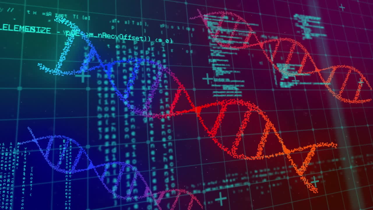 animación del procesamiento de datos sobre cadenas de adn