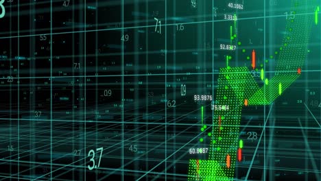 Animation-Von-Diagrammen-Und-Verarbeitungsdaten-über-Raster-Auf-Schwarzem-Hintergrund