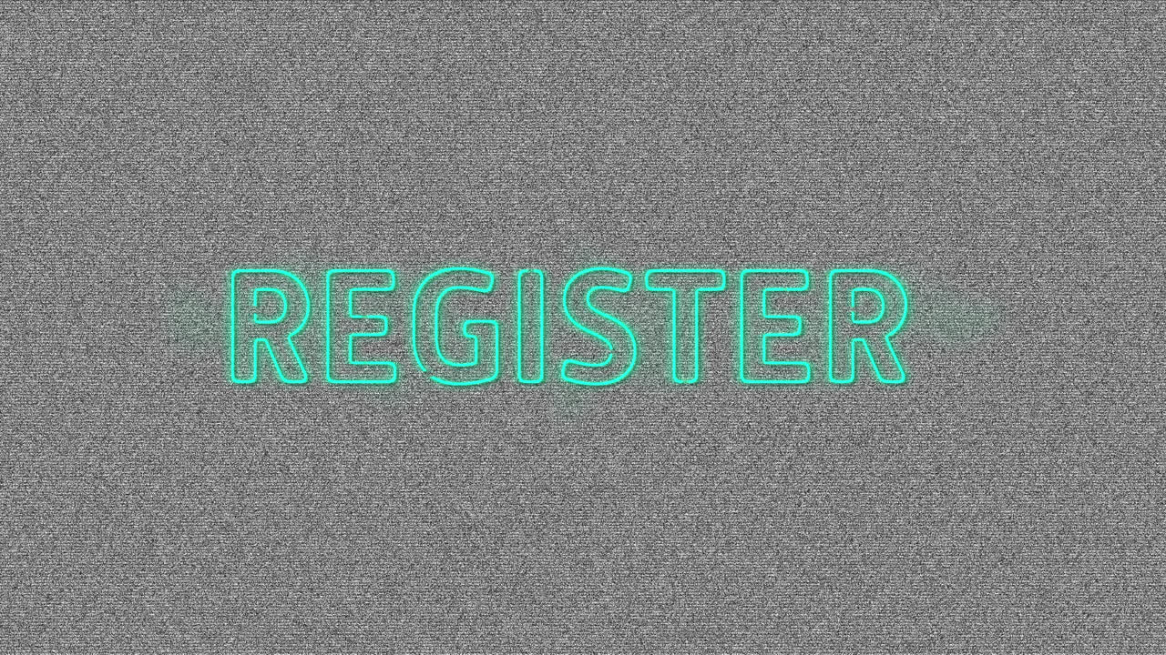 animación de banner de texto de registro verde neón contra el fondo estático de la tv