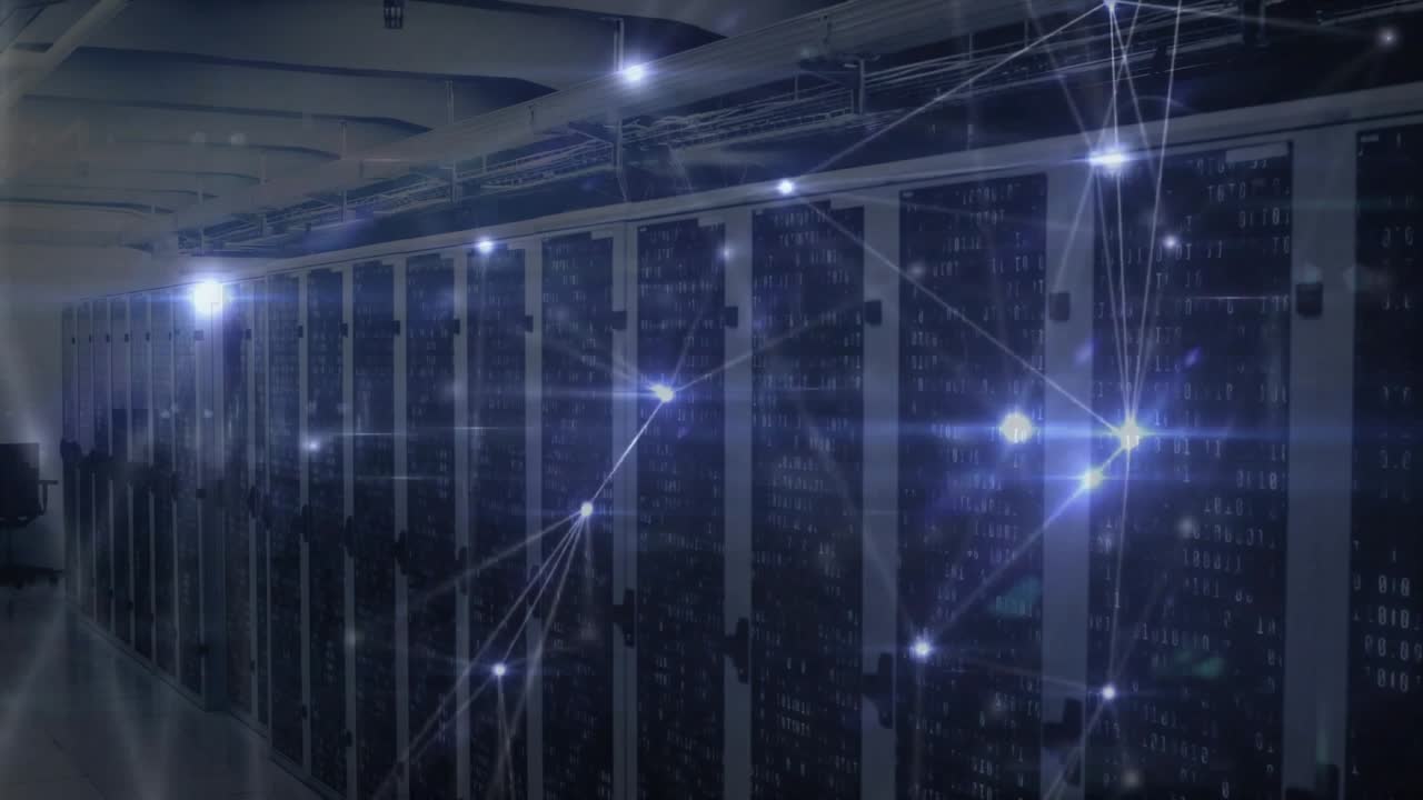 When lights starting to appear triggers network overlay, nodes pulsing with lines mapping data flow