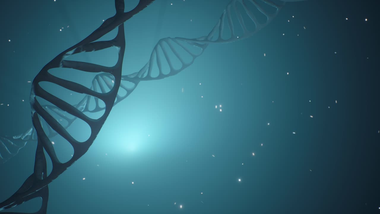 animación renderizada en 3d de una molécula de adn giratoria en un fondo azul. concepto de genética