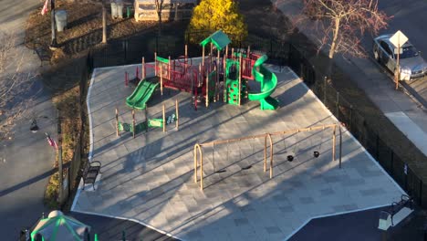 high aerial zoom of empty playground