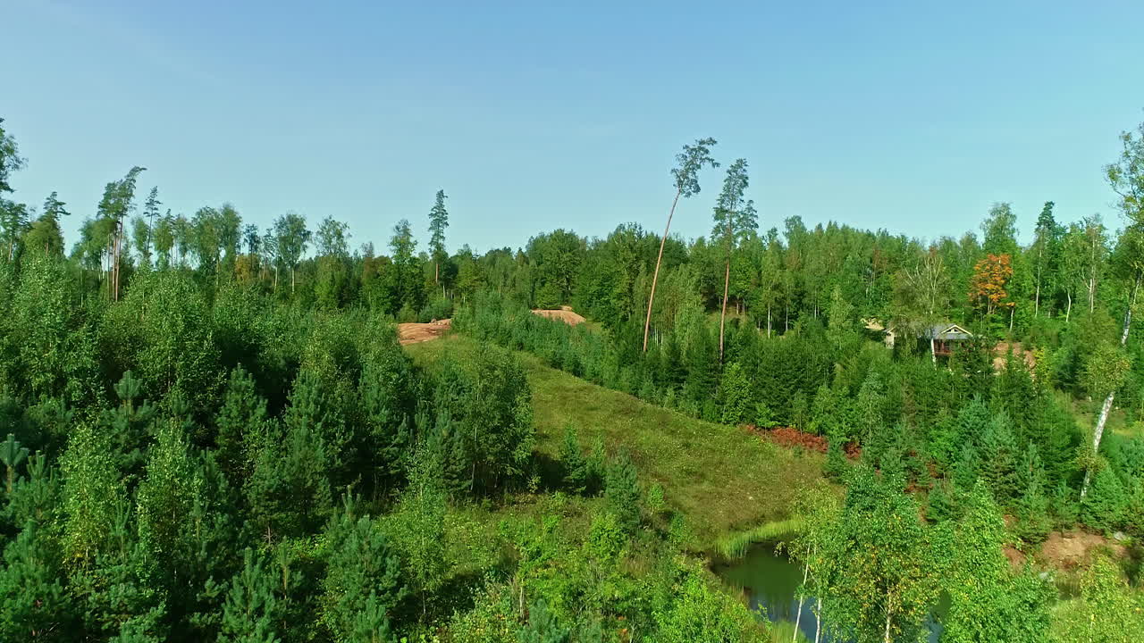 Forest landscape with ongoing construction and clear blue sky