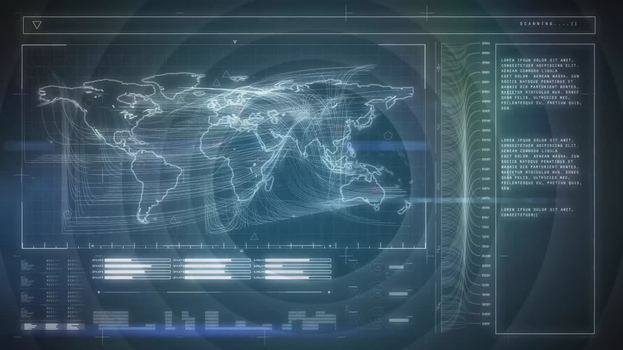 Animation of diverse data and world map on screen