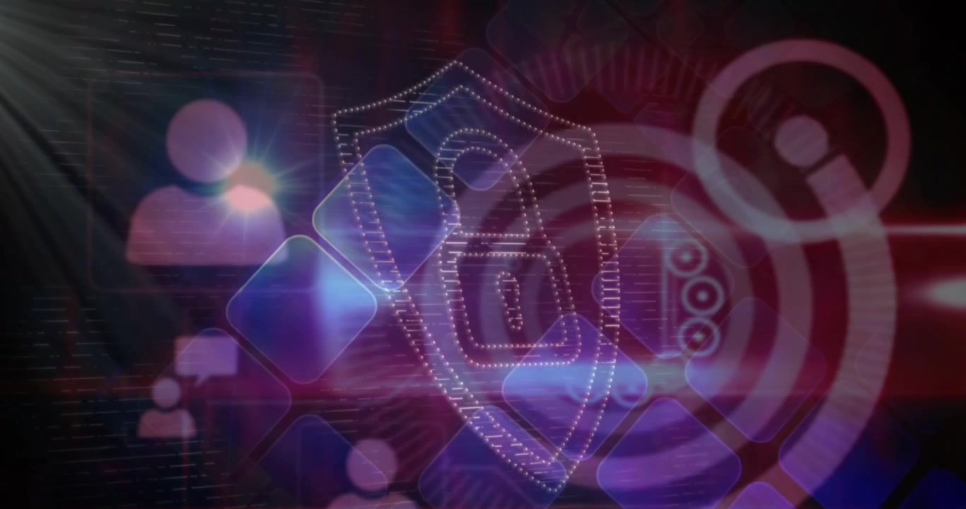 Digital Security Shield Icon with Abstract Network Background