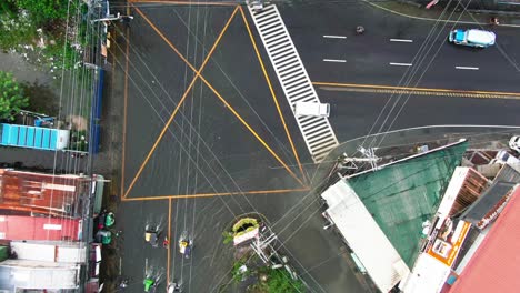 Drone-aerial-view-of-some-flooded-roadways-on-intersection-area