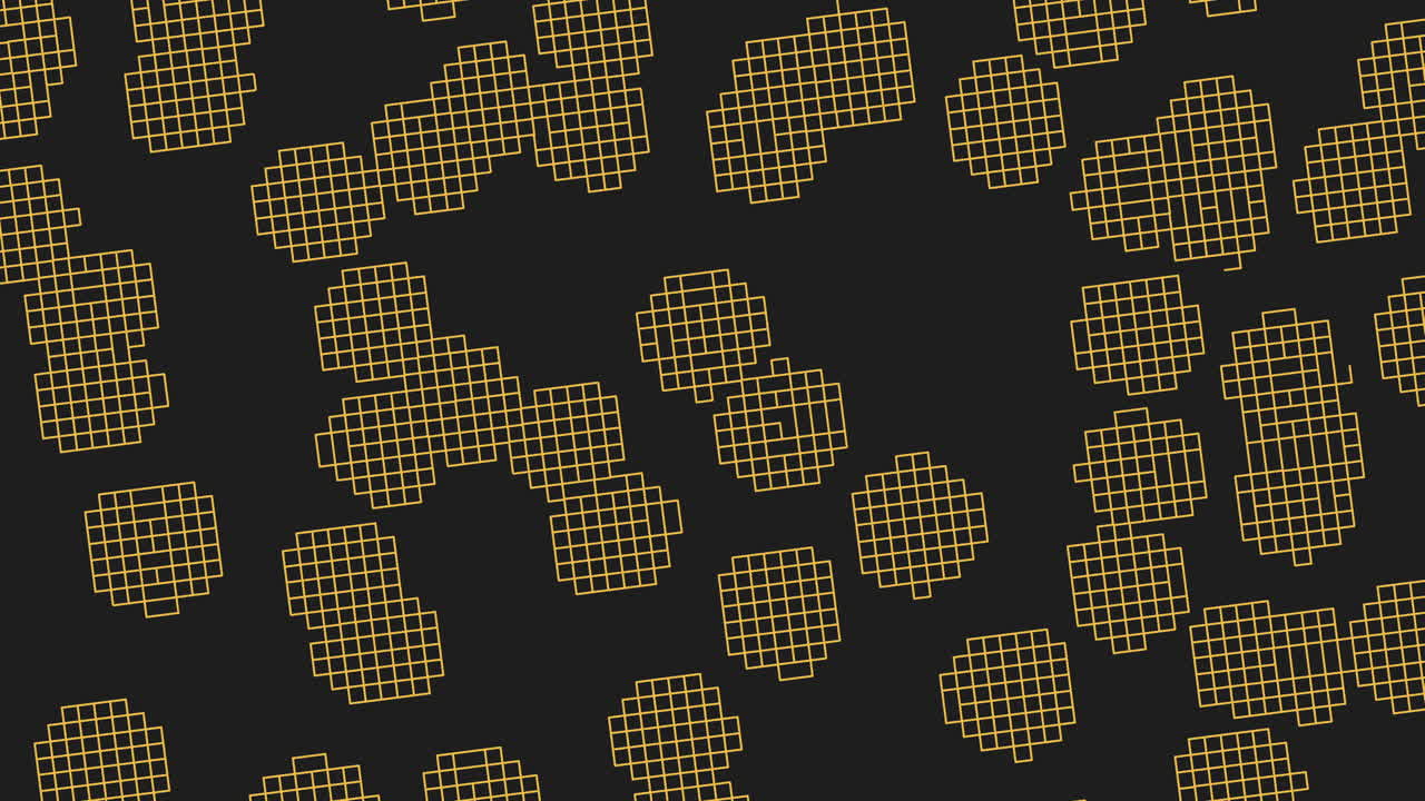 A visually striking design featuring a grid of black and gold squares arranged in a checkered pattern. The alternating colors create a bold and intricate visual effect across the image