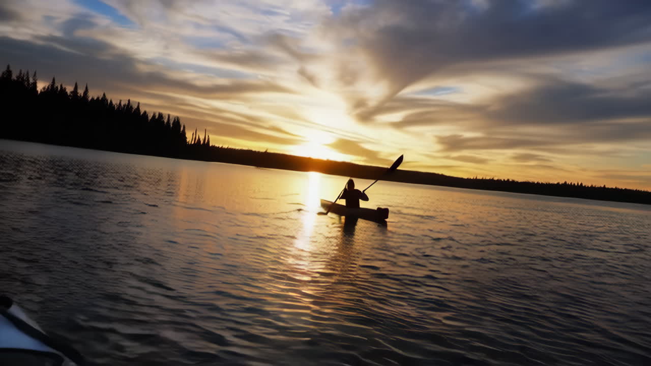 Kayaking on a Serene Lake at Sunset