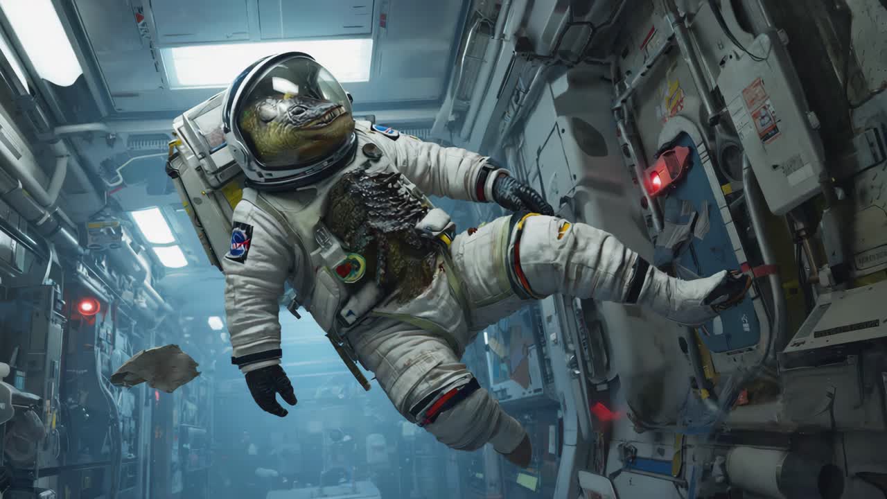 Alligatorastronaut i en romstasjon