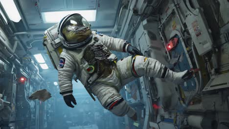 alligator astronaut in a space station