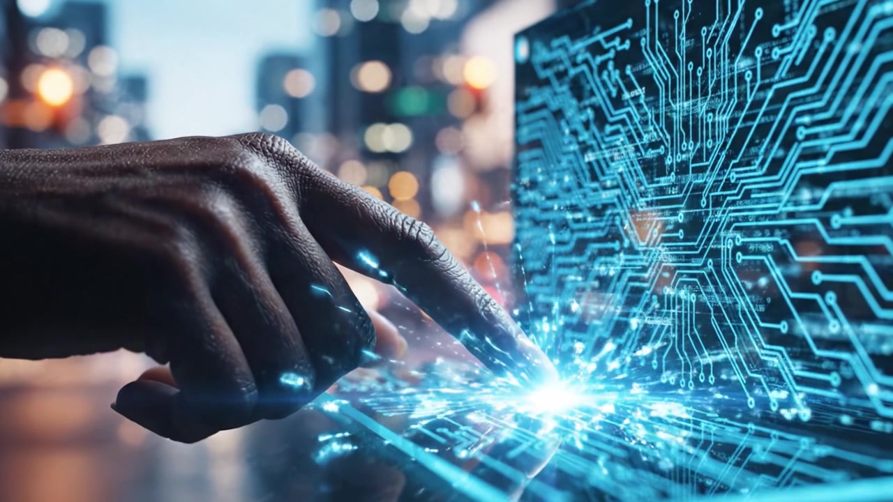 The Emergence of Technology: A Visual Journey through Digital Interaction in a Vibrant Urban Environment Filled with Connectivity and Innovation