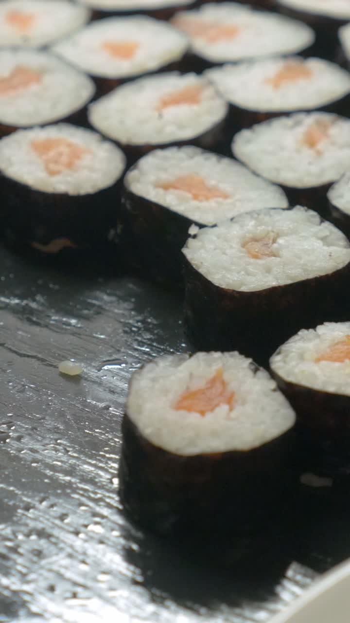 Close-up of salmon maki sushi