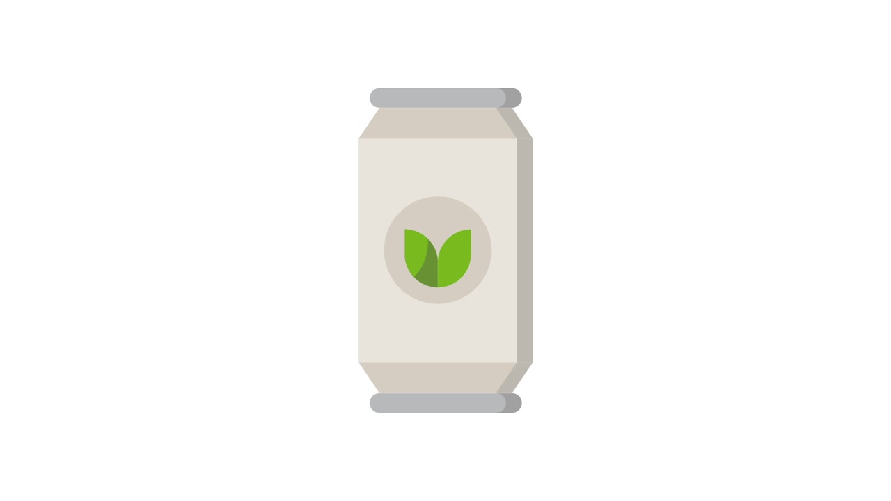 Animated Beverage Can with Green Leaf Logo on White Background