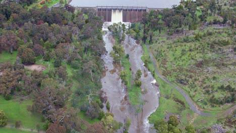 Drone footage of water being released from Lauriston Reservoir, in central Victoria. October 2022.