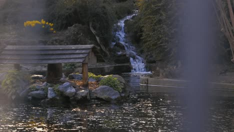 pool in turin park valentino italy. waterfall slow motion