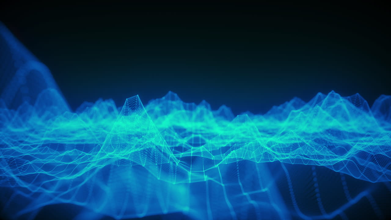 Abstract waving mesh of digital technology background, data center, cloud computing, blockchain, data server, motion of digital data flow 3d render particle